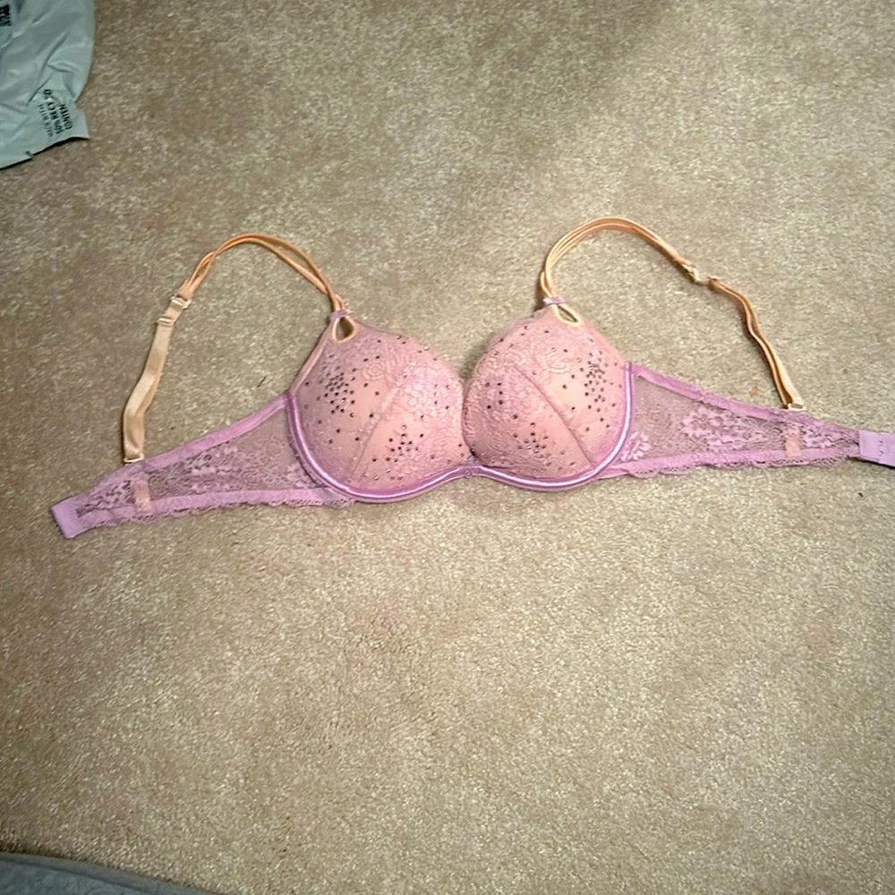 Victoria’s Secret 34B purple and peach lace push-up bra